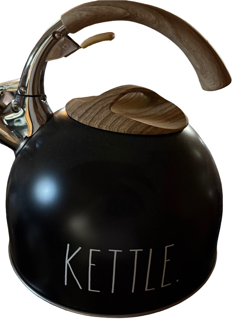 Rae Dunn Black KETTLE with Wood-Tone Handle. BNWT